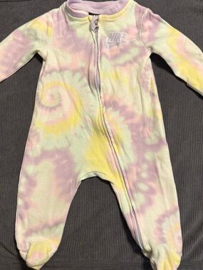 Nike Pastel Tie-Dye Footed One-Piece in Yellow, Purple & White